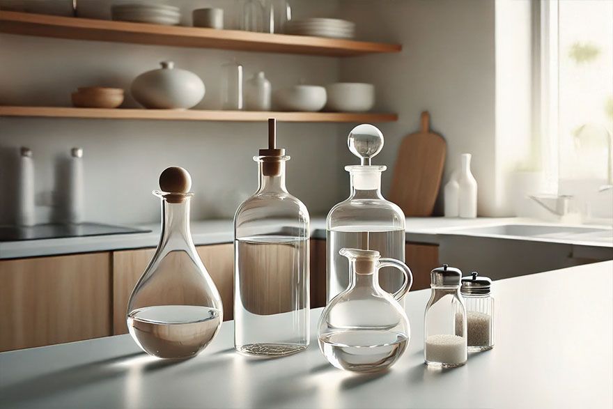 Recipientes de vidrio soplado en una cocina moderna