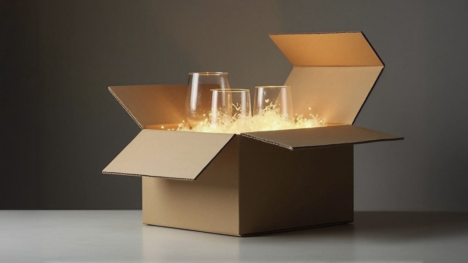 Imagen de una caja con copas para ser enviadas con transporte